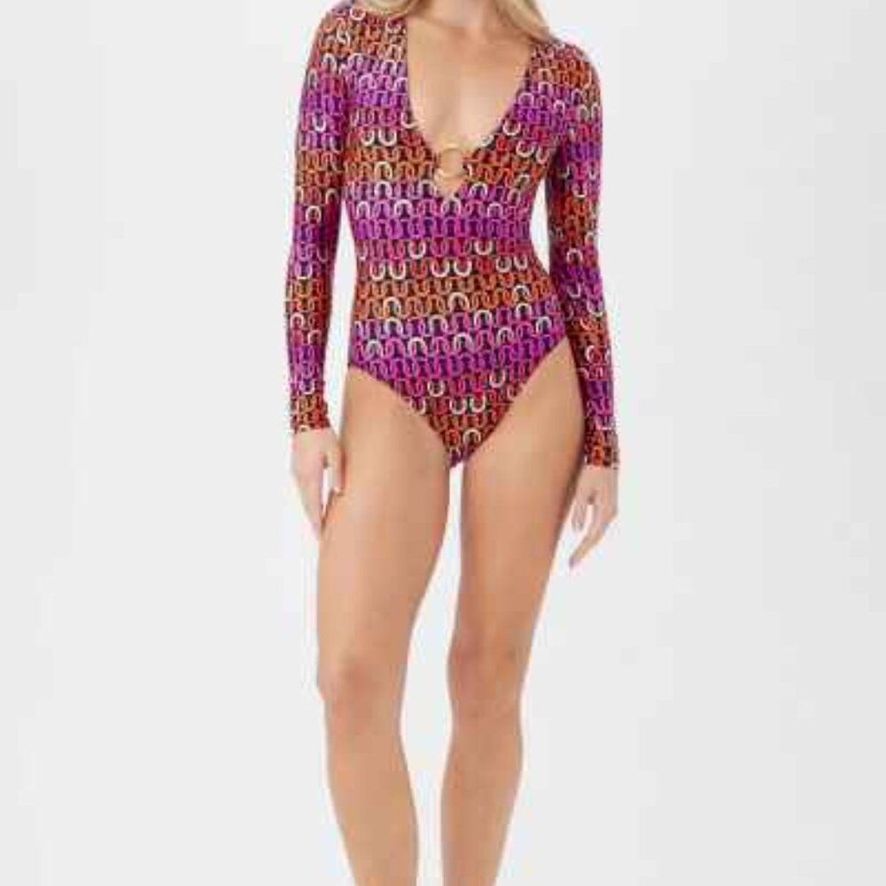 ❤️💜Trina Turk Echo Plunge RashGuard M~L ❤️💜FAV! - Picture 6 of 7
